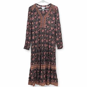 Knox Rose Medium Brown and Orange Tiered Sundress with Bishop Sleeves
